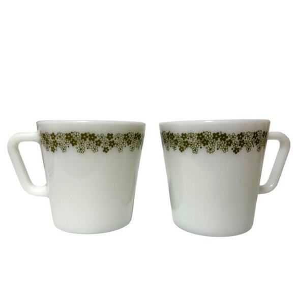 2 Vintage Pyrex Spring Blossom Mugs Milk Glass D Handle 1410 Craisy Daisy 1970s - Picture 1 of 9